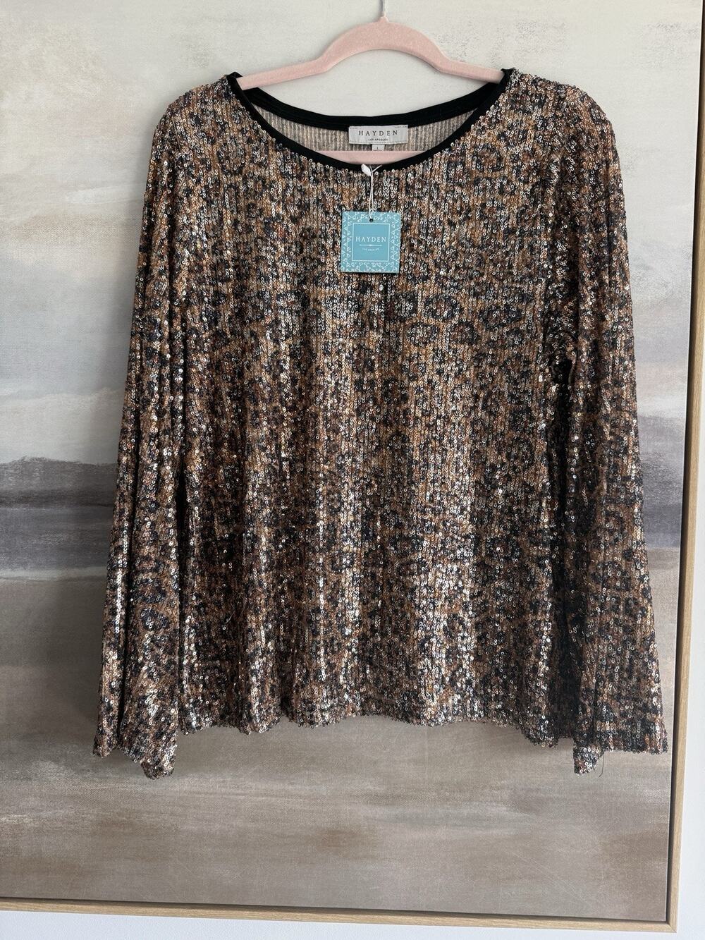 Hayden Los Angeles Sequin Top Black And Copper Large Long Sleeve